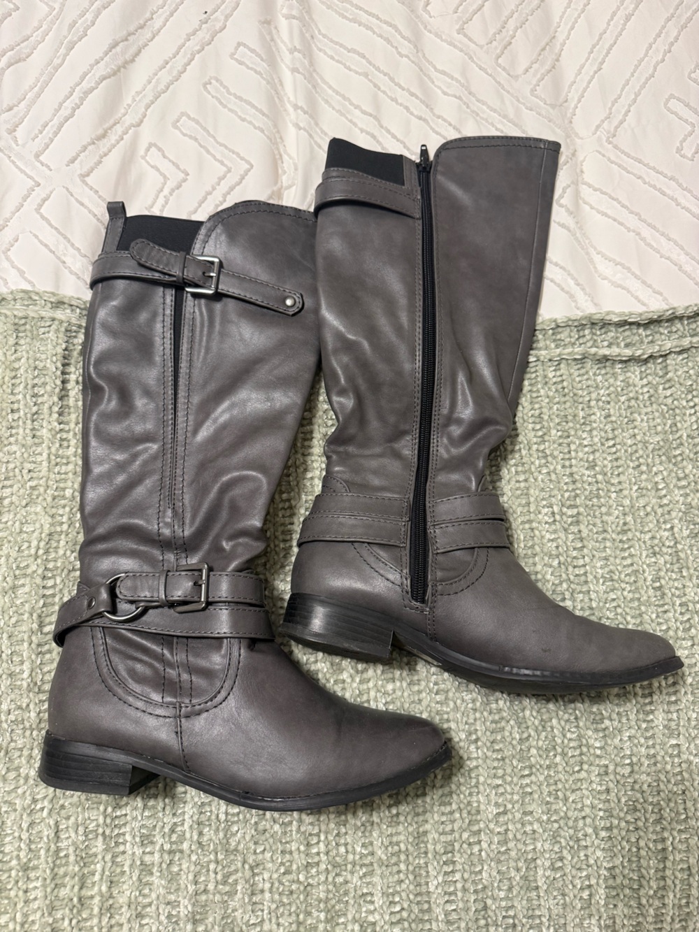 Call It Spring Women's Gray Knee-High Buckle Rain Boots